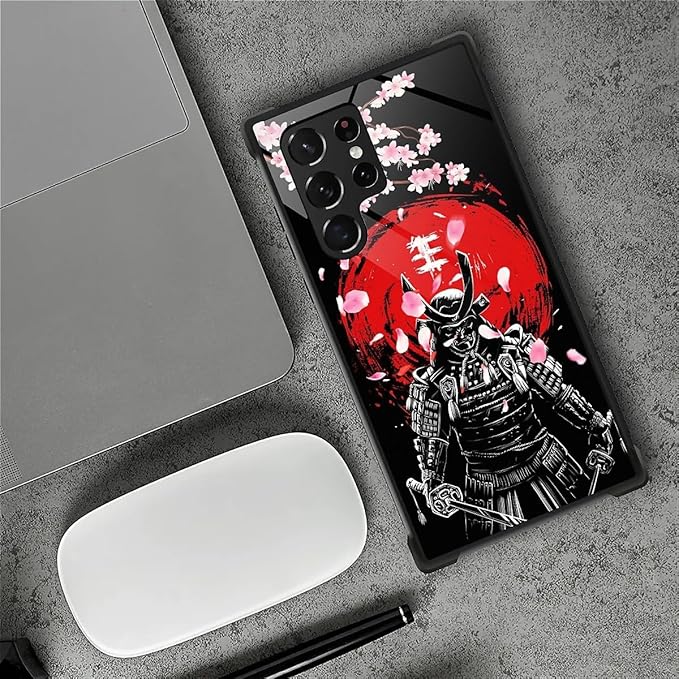 for Samsung Galaxy S23 Ultra Case, Sakura Japanese Samurai Pattern Graphic Design Girl Boy Soft Silicone Hard Acrylic Shock Protection for Samsung Galaxy S23 Ultra