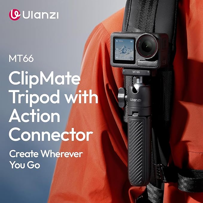 ULANZI MT66 Magnetic Mini Extension Rod Tripod for DJI Osmo Action 5 Pro/4/3/Osmo 360, with Backpack Strap Mount for Vlog Video Recording, Multi-Modes Backpack Clip/Selfie Stick/Handle Grip