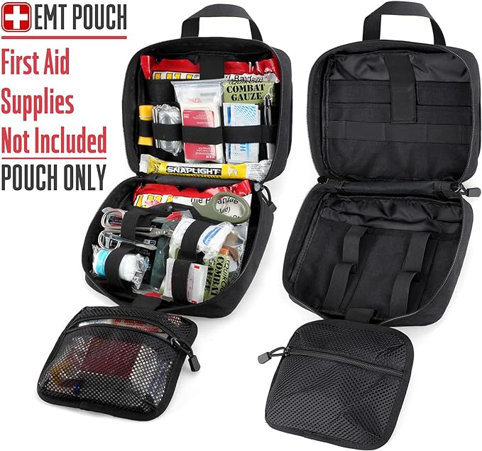 LIVANS Tactical Molle Medical Pouch - Upgraded Size, Large Capacity IFAK Pouch with Detachable Quick Release and Headrest Mount, Includes Flag and Cross Patch