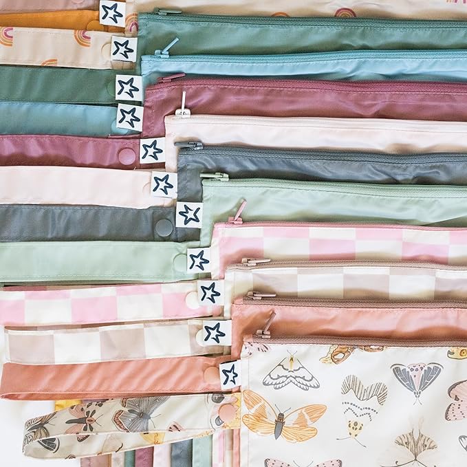Tiny Twinkle Mess Proof Wet Bags | 2-Pack Reusable Waterproof Wet Bags for Swimsuits | Baby Clothes | Travel & Diaper Bag (Boho Rainbow)