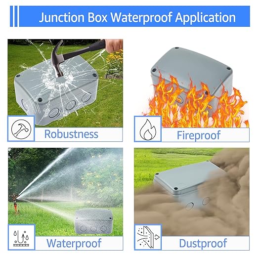 SuperInk IP66 Waterproof Junction Box, Outdoor Electrical Enclosure Box, 4.9"x3.3"x2.3" PVC/ABS Plastic Project Case, Weatherproof Grey Cable Box for Exterior Use, Fits 20mm Cable Glands，2PK