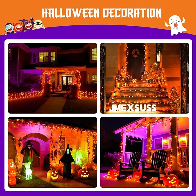 JMEXSUSS 2 Pack Solar String Lights Outdoor Waterproof, Total 66 FT 200 LED Solar Christmas Lights Outdoor, Twinkle Light for Christmas Tree Outside Garden Yard Xmas Decor, Orange