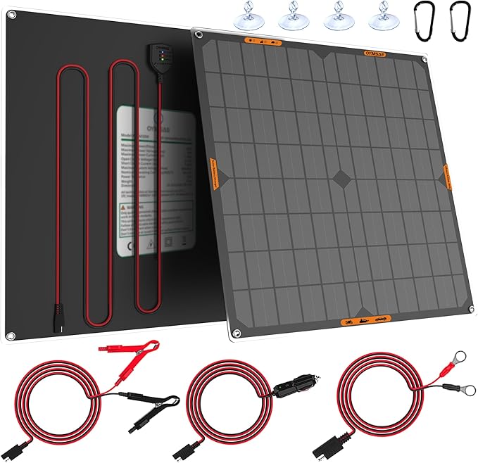 OYMSAE 20W 12V Solar Panel Car Battery Charger Portable Waterproof Power Trickle Battery Charger & Maintainer for Car Boat Automotive RV with Cigarette Lighter Plug & Alligator Clip