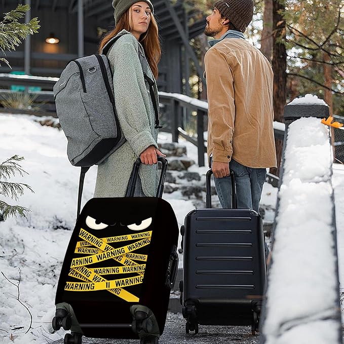 ANNA QUEEN Warning Tape Luggage Cover, Funny Eyes and Yellow Tape Design Suitcase Protector, Stretchable Washable Travel Sleeve for 32-34 Inch Luggage
