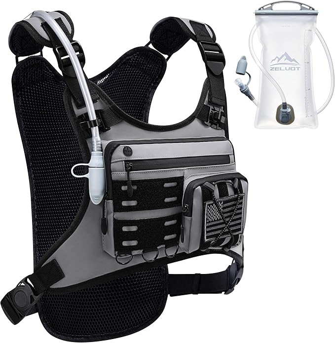 Zelvot Running Vest with 2L Water Bladder, Hydration Backpack, U.S. Original Design Patent, Lightweight Hydration Pack with Gear Holder, Reflective Chest Pack for Men Women for Marathon
