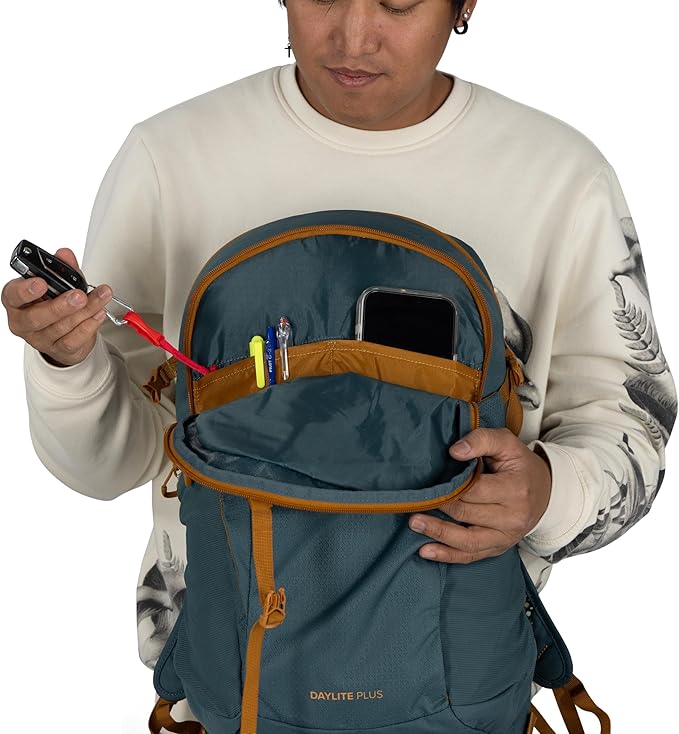 Osprey Daylite Plus Commuter Backpack - Everyday Pack with Laptop Sleeve, Bottle Pockets, and Extra Storage, Fuzzy Window Print/Torrent Blue