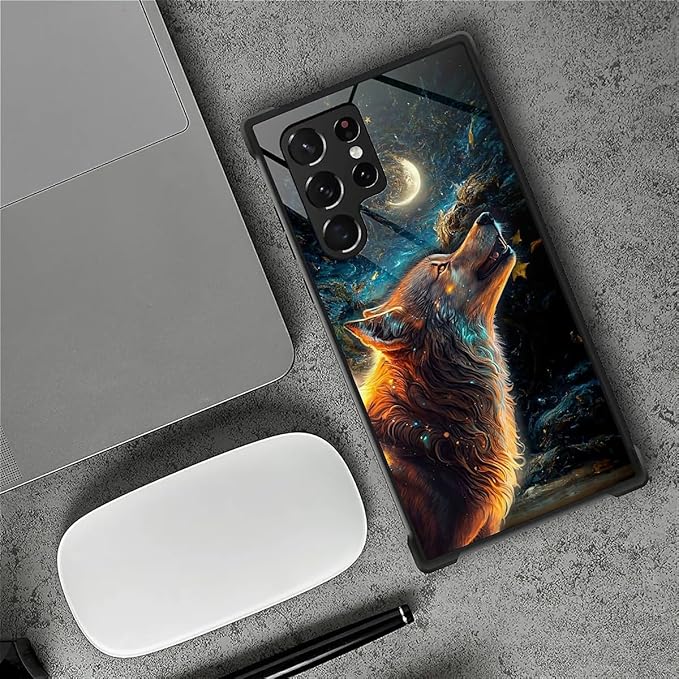 for Samsung Galaxy S22 Ultra Case, Star Cave Hungry Wolf Pattern Graphic Design Girl Boy Soft Silicone Hard Acrylic Shock Protection for Samsung Galaxy S22 Ultra