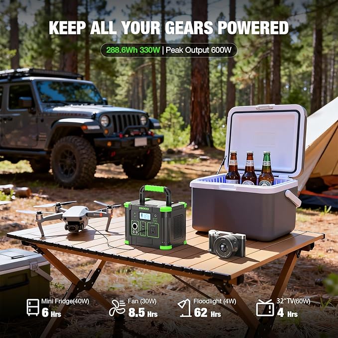 300W Portable Power Station with 100W Foldable Solar Panel, 288Wh Solar Generator AC Outlet, MC-4 Solar Battery Charger, 60W USB-C PD Fast Charging for Outdoor Camping, Home Emergency, RV Travel, Van