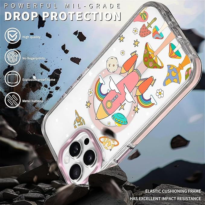 Case for iPhone 14 Pro Max,[Compatible with MagSafe],Spaceship Mushroom Phone Case Design，for Women Girls Magnetic Clear Cover - Slim, Sleek, & Shockproof Protection