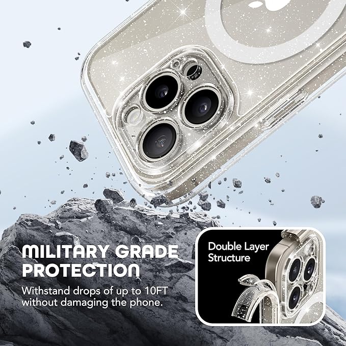TIESZEN for iPhone 15 Pro Max Case, Compatible with MagSafe, Built-in Privacy Screen Protector and Camera Protection, Anti Spy Full Body Dustproof Shockproof Hard Phone Case 6.7", Shiny Clear