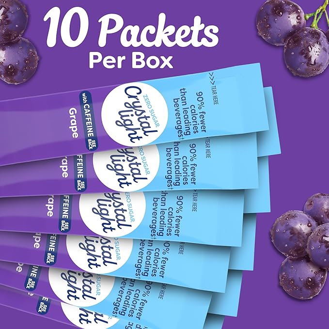Crystal Light On The Go Energy Grape - Caffeine Energy Releasing, 10-Packet Boxes (Pack of 6)
