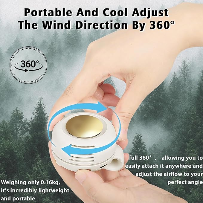 Portable Clip-On Fan, Mini USB Rechargeable 360° Rotatable Fan, 3-Speed Silent Mini Bladeless Fans (White and White)