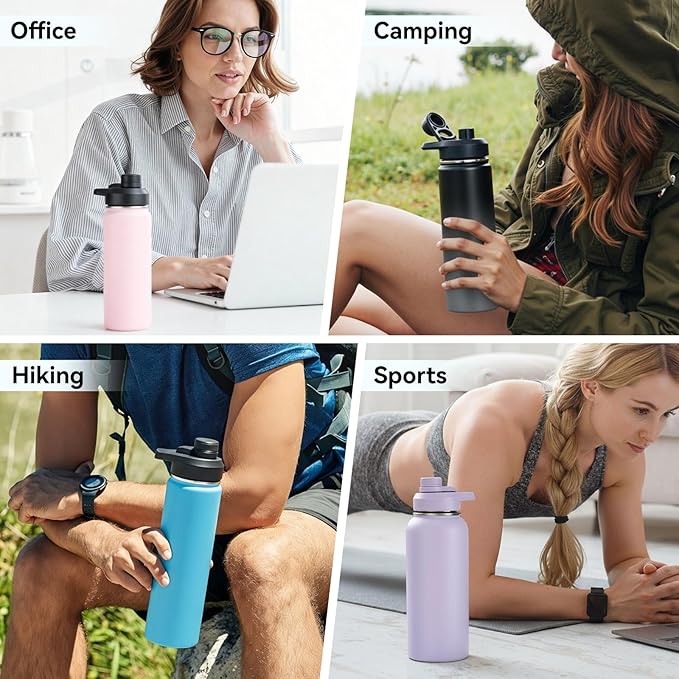Fijinhom 18 oz Insulated Water Bottle with Handle, 304 Stainless Steel Water Bottles with Wide Mouth, Double Wall Vacuum Sports Water Bottle, BPA Free, Keep Cold and Hot, Pink