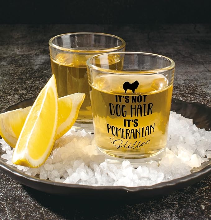 Nogrit Pomeranian Gifts Whiskey Glasses 10 oz, Dog Lovers Gifts, Funny It's Not Dog Hair It's Pomeranian Glitter Old Fashioned Rocks Glasses for Drinking Cocktail Scotch Vodka Tequila Rum