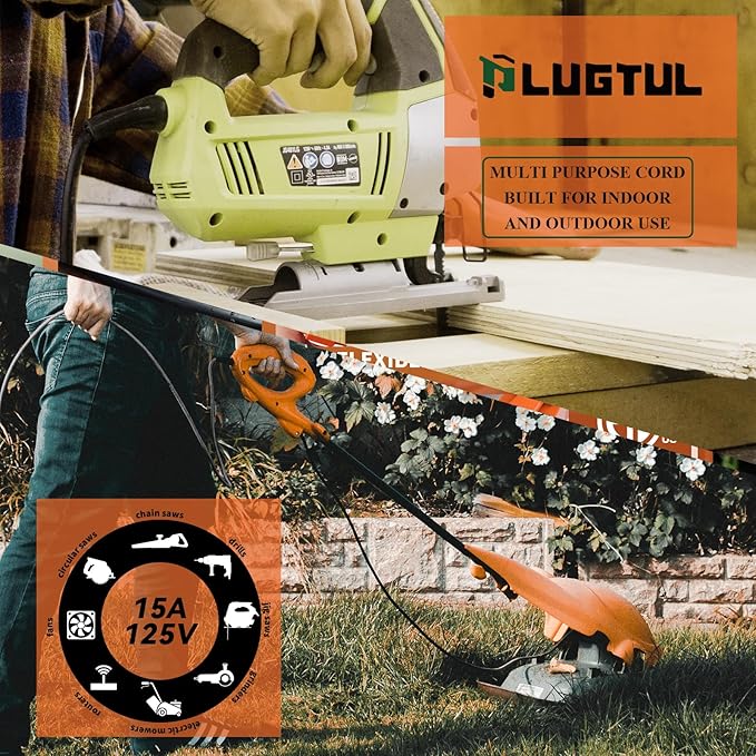 PLUGTUL Outdoor Extension Cord 10FT, 12 Gauge Extension Cord with Lighted End, Heavy Duty,15A 1875W SJTW, ETL Listed, Great for Garden and Home, Black