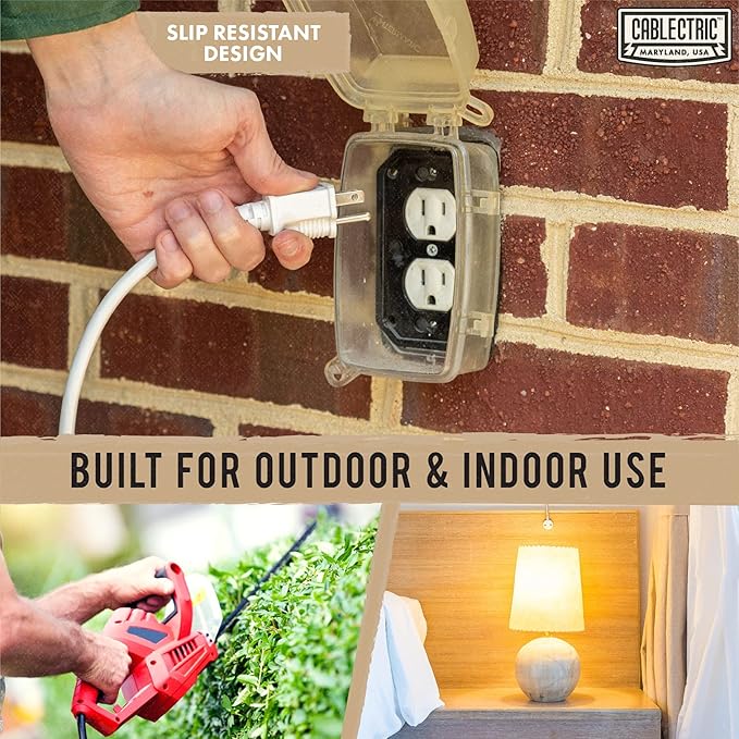 16/3 White Outdoor Extension Cord 10 Foot - 13 Amp Electrical Cable 3 Prong for Indoor & Outdoor, 16 AWG Weatherproof Power Cord for Outside 10 ft, Proudly American Brand