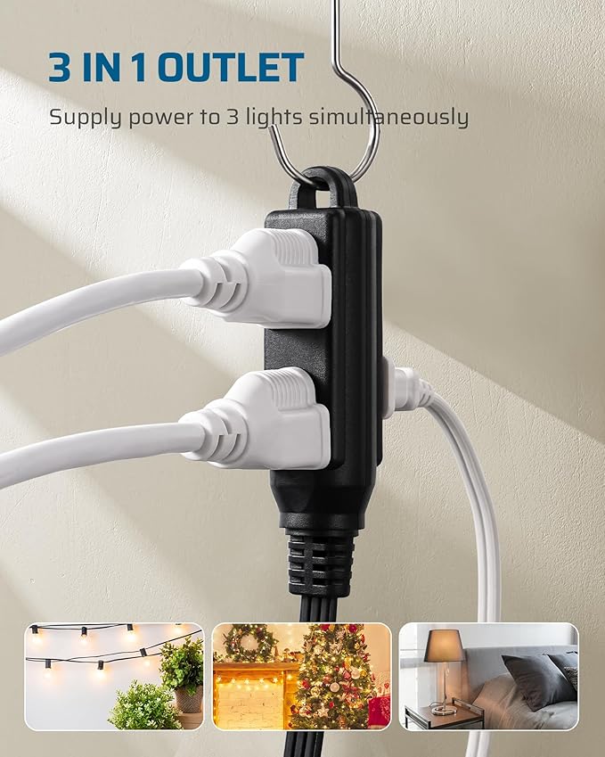 DEWENWILS 3 Outlet Extension Cord with Flat Plug, 3FT 16/3 Awg Grounded Power Cable for Indoor Use, SPT-3 Cord, Black, ETL Listed, 2 Pack…