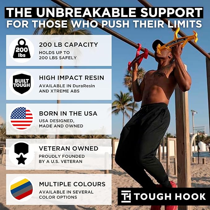 Tough Hook Original Heavy Duty Hangers – The Superhero of Hangers USA-Made, Anti-Slip ABS Resin Tactical Hanger for Police Gear, Scuba Gear & Dive BCD – DuraResin 200-lb Cap Wetsuit Hanger, 1 Red