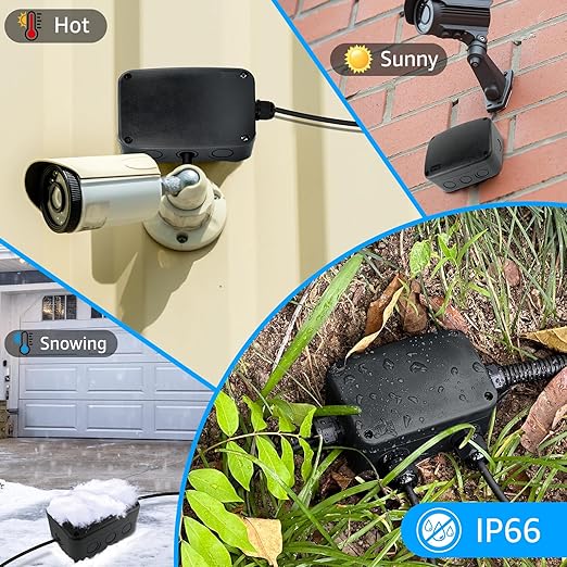 SuperInk Black IP66 Waterproof Junction Box, Outdoor Electrical Enclosure Project Box 4.9"x3.3"x2.3", PVC/ABS Weatherproof Cable Box Fits 20mm Cable Glands for Garden Lighting, CCTV, DIY Wiring