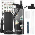 40oz Insulated Water Bottle (Cold for 48 Hrs),BPA Free&Leak Proof,Stainless Steel Water Flask,Water Jug with Straw Spout Lids for Gym,Hiking,Travel,Grey Black