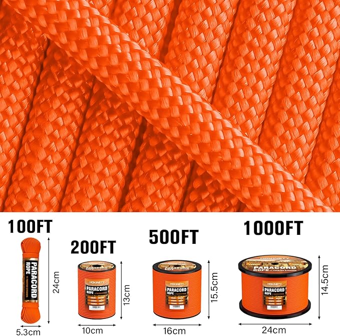 Paracord Rope 750lb - Parachute para Cord 4mm 11 Strand Spool Rope Utility Nylon String for Outdoor Camping Survival Utility Tent Crafting DIY Projects - Orange 100ft