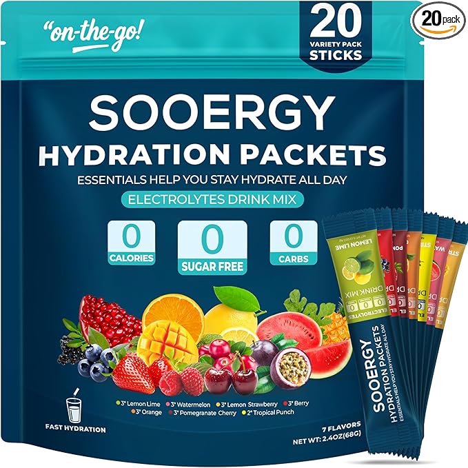 Electrolytes Powder Packets Sugar Free Hydration Packets, 7 Flavors Liquid Daily IV Electrolyte Drink Mixes for Rehydration with Electrolytes, Vitamins, 0 Calorie, 20 Sticks