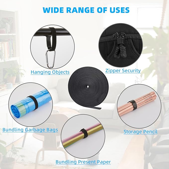 50 ft x 1/2 inch Hook and Loop Roll, Reusable Fastening Cable Ties, Multi-Purpose Cable Management Wire Ties Cable Straps for Organizing Home, Office and Data Centers