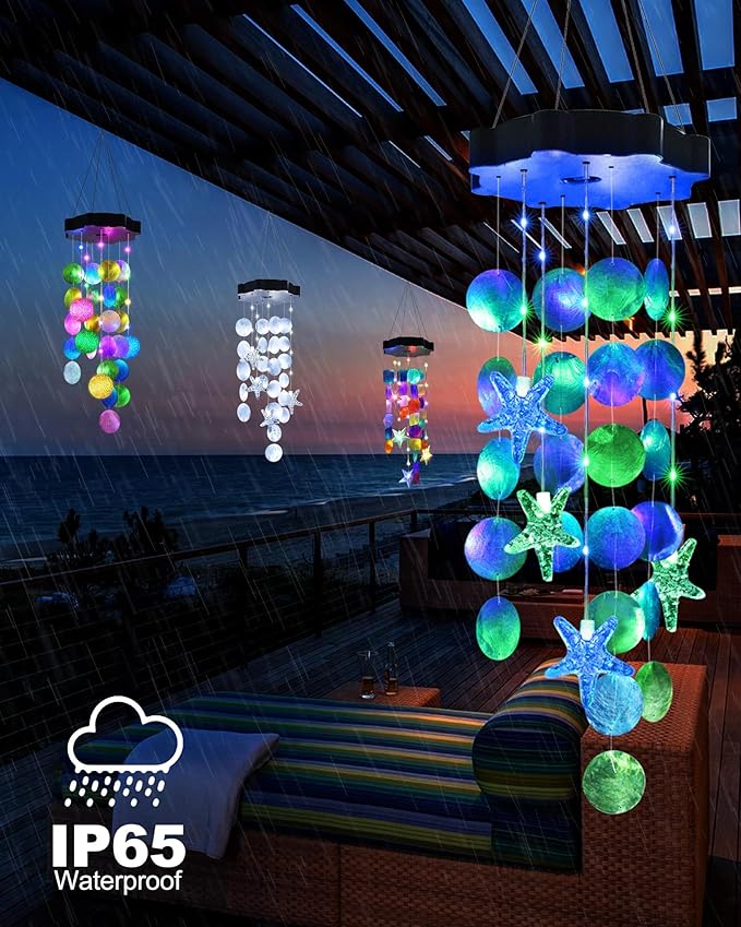 Toodour Solar Wind Chimes for Outside, Shells Light Gifts for Mom Grandma Women Wife Girls, Waterproof Solar Outdoor Decorative Mobile Light for Holiday Garden Porch Yard Outdoor Decor (Blue & Green)