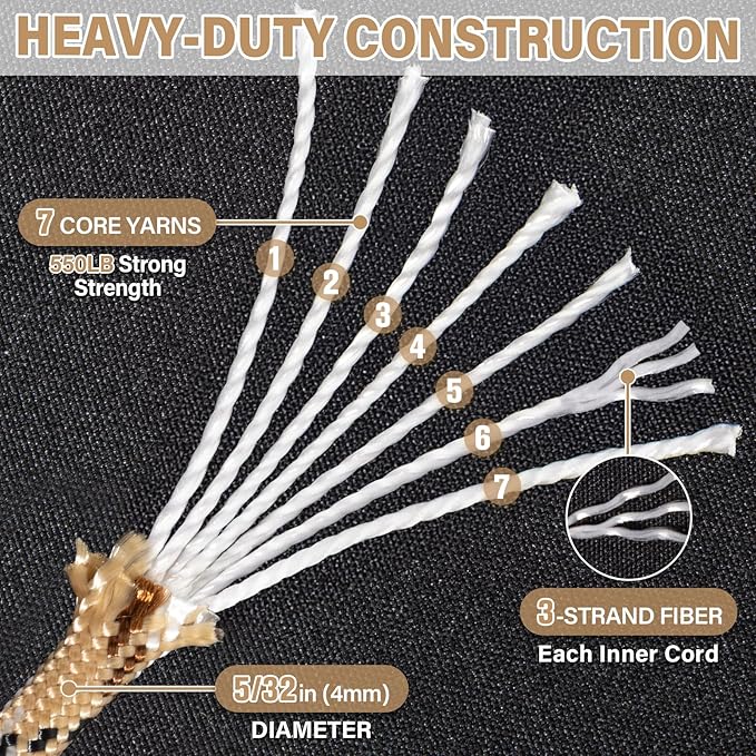 Paracord Rope 550 lb - 100ft 5/32" Parachute Cord 4MM 7-Strand para Cord - Heavy Duty Spool String for Survival,Camping Gear, Survival Bracelet, Clothesline - Desert Camo