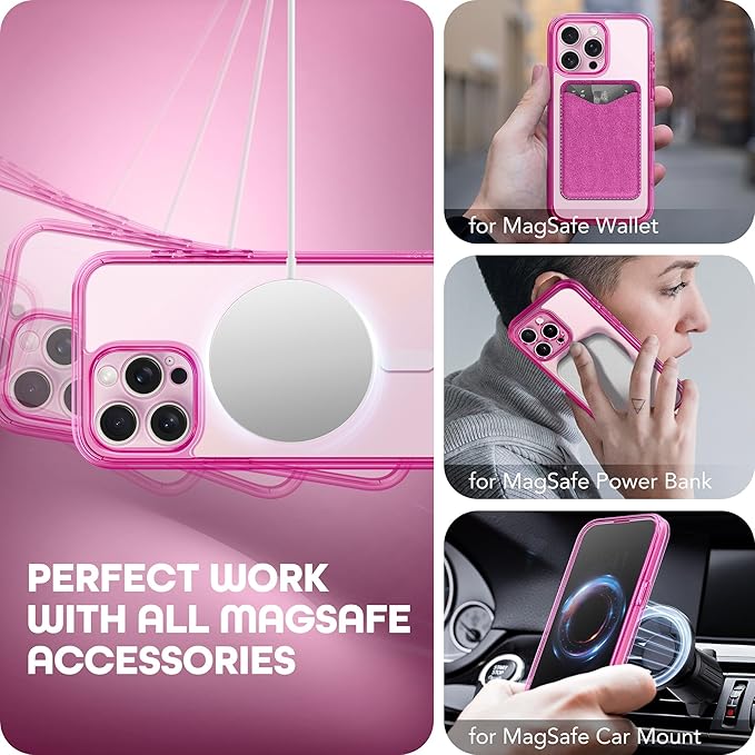 TIESZEN for iPhone 15 Pro Max Case, Compatible with MagSafe,Built-in Privacy Screen Protector and Camera Protection, Anti Spy Full Body Dustproof Shockproof Hard Phone Case 6.7",Bright Pink