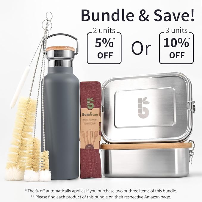 Bambaw Stainless Steel Water Bottle, 32 oz Water Bottles Insulated, For Sport, Work and School, Keeps Drinks Cold 24h & Hot 12h, Easy to Carry & Great for Travel (Stormy Gray)
