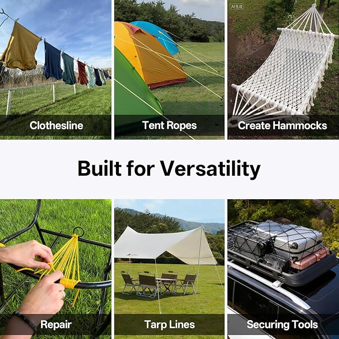 1200 Paracord Rope - 4.4mm Nylon Parachute Spool para Cord Lanyard for Outdoor Camping Survival Utility Tent Crafting DIY Projects Fishing Clothsline Bracelet - Black 100FT