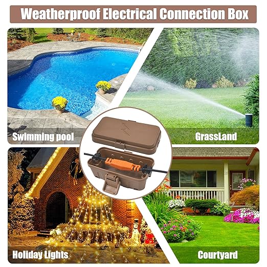 Hrensaw Small Weatherproof Electrical Connection Box(6 x 3.5 x 2.2inch),Outdoor Electrical Box,Waterproof Extension Cord Covers for Plug, Extension Cables, Holiday Lights,Brown