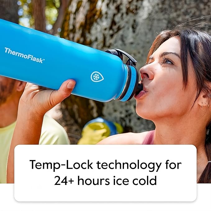 ThermoFlask 40 oz Double Wall Vacuum Insulated Stainless Steel Water Bottle - Reusable with Leakproof Chug & Straw Lids - Keeps Drinks Cold 24 hr/Hot 12 hr - Easy Maintenance - Gym/On-the-Go, Cobalt