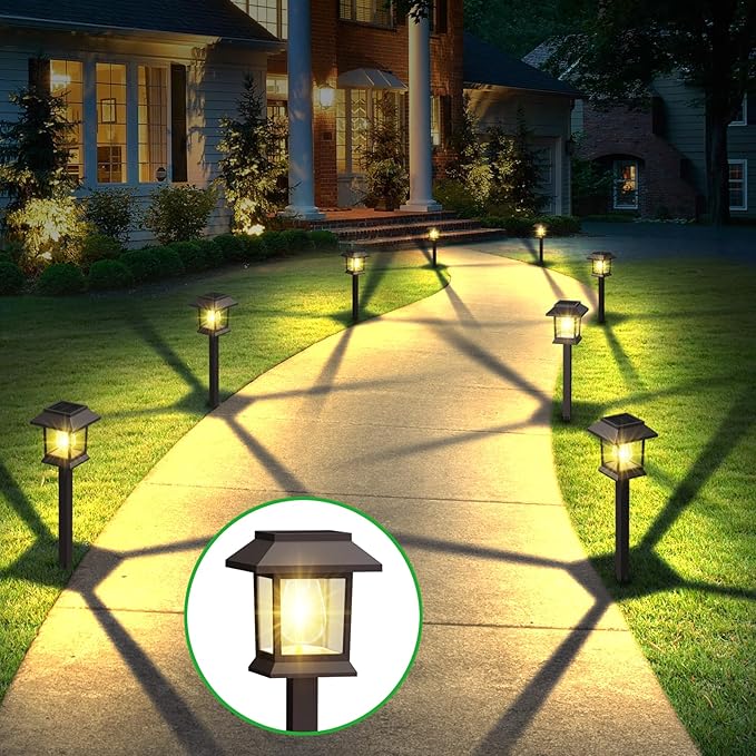 Benany Solar Outdoor Lights, 12 Pack Solar Pathway Lights Waterproof, Landscape Lighting for Path Walkway Lawn Garden Yard Outside Décor, Brown