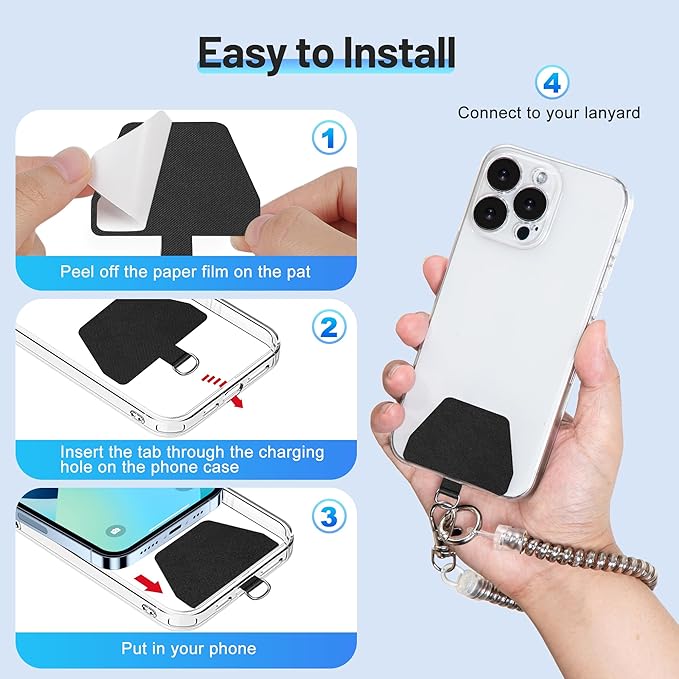 takyu Phone Tether, 2PCS Phone Leash Anti-theft Phone Strap with 2*Tab and 2*Carabiner for Hiking Climbing Shopping Fit for iPhone Samsung Most Smartphones (Silver)