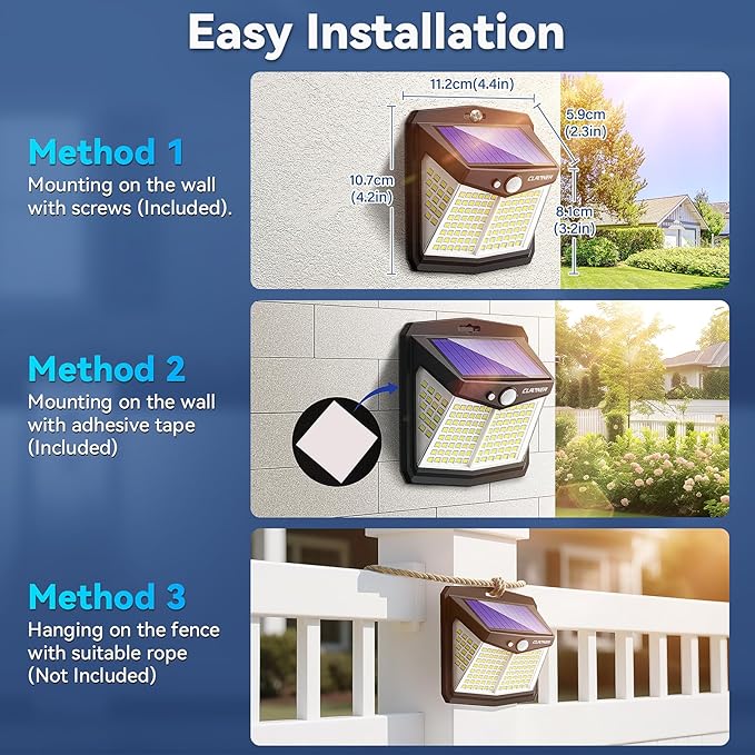 CLAONER Solar Lights Outdoor, [128 LED/4 Packs] Solar Motion Sensor Lights 3 Working Modes Outdoor Lights with 270° Wide Angle Wireless IP65 Waterproof Security Light for Fence Patio, Cold White
