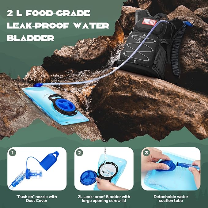 Maelstrom Hydration Hiking Backpack with 2L/3L Water Bladder, High Flow Bite Valve Water Backpack Men Women Lightweight Insulation for Hiking, Cycling, Running, Climbing, Camping