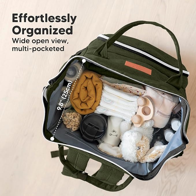 KeaBabies Baby Diaper Bag Backpack - Large Baby Bag for Boys, Girls, Waterproof Multi Function Travel Diaper Backpack with Changing Pad, Durable Travel Essentials for Moms and Dads (Dark Olive)