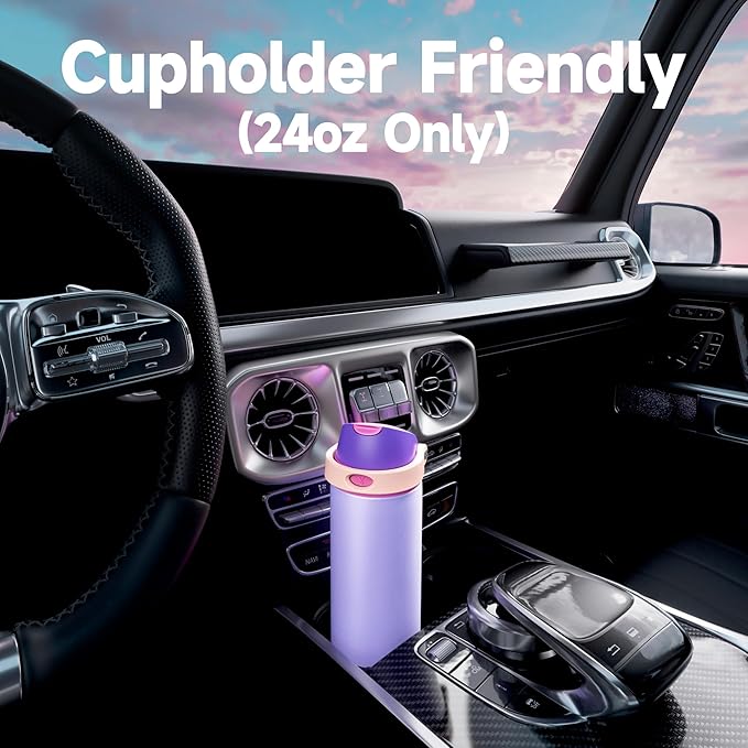 24 oz Insulated Water Bottle for Women: Meoky Stainless Steel Metal Water Bottle with 2-in-1 Straw and Spout Lid - Leak Proof, Cold for 24 Hours, Protective Silicone Base, BPA-Free for School, Orchid