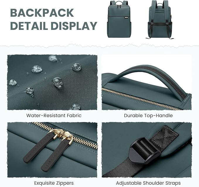 Laptop Backpack for Women, Work Business Traval Computer Backpacks with Laptop Compartment Waterproof Casual Daypack for Travel College,14Inch,DarkGreen