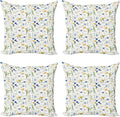 Ambesonne Flower Decorative Throw Pillow Case Pack of 4, Wild Flowers Poppies and Daisies Rural Nature Scenery in Meadows Rustic, Cushion Cover for Couch Living Room Car, 16", Yellow White