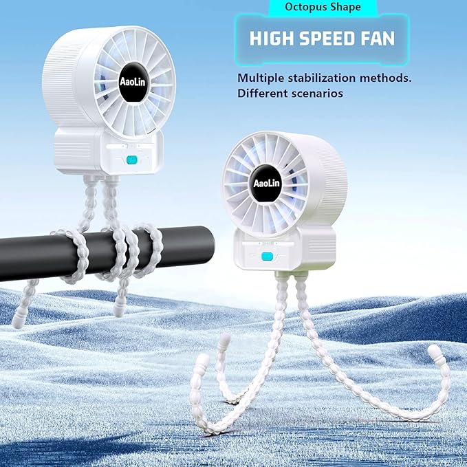 multifunctional USB rechargeable portable stroller small fan 4 speed 6600rpm high speed mini small handheld cooling fan extended flexible tripod for desktop wrap crib bike treadmill car kids gift