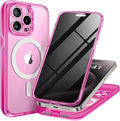 TIESZEN for iPhone 15 Pro Case, Compatible with MagSafe, Built-in Privacy Screen Protector and Camera Protection, Anti Spy Full Body Dustproof Shockproof Hard Phone Case 6.1", Bright Pink