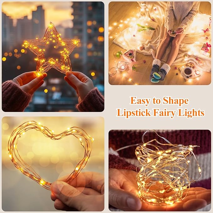 Lakumu LED Fairy Lights Battery Operated, Rechargeable String Lights with 8 Modes & Timer, Type‑C, Waterproof Twinkle Lights for Bedroom Wedding Christmas Decor (5M/16FT Warm White)