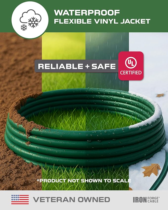 Iron Forge Cable Weatherproof 15 Ft Outdoor Extension Cord - 16/3 SJTW Heavy Duty Green Extension Cord 3 Prong - 13 Amp Exterior Power Cable
