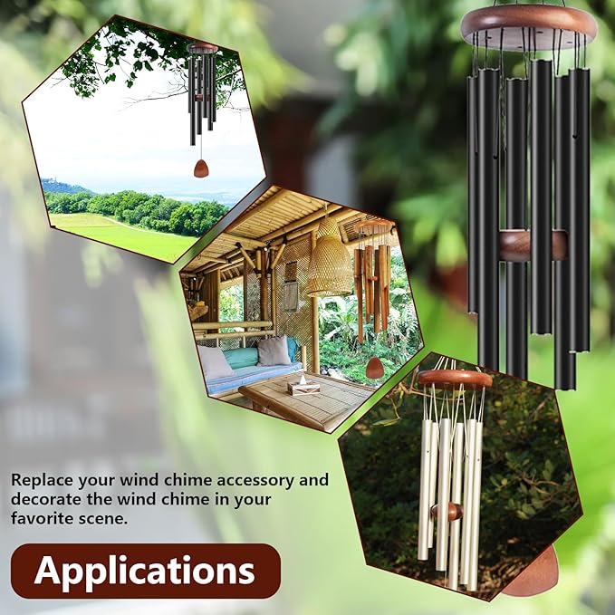 Wind Chime Replacement Parts, 28 PCS Windchime Repair Kit Including Round Top, Clapper, Wind Catcher, 19.6FT Nylon Cord, DIY Wind Chime Supplies (Light Brown)