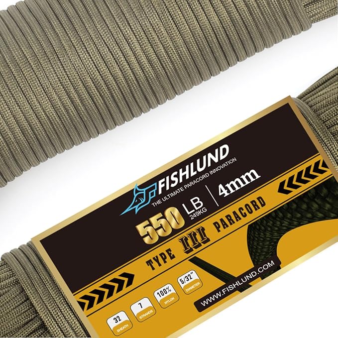 Paracord 550 lb, 7 Strand Paracord Rope 100ft 4mm, Nylon Parachute Cord for Camping, Army Green