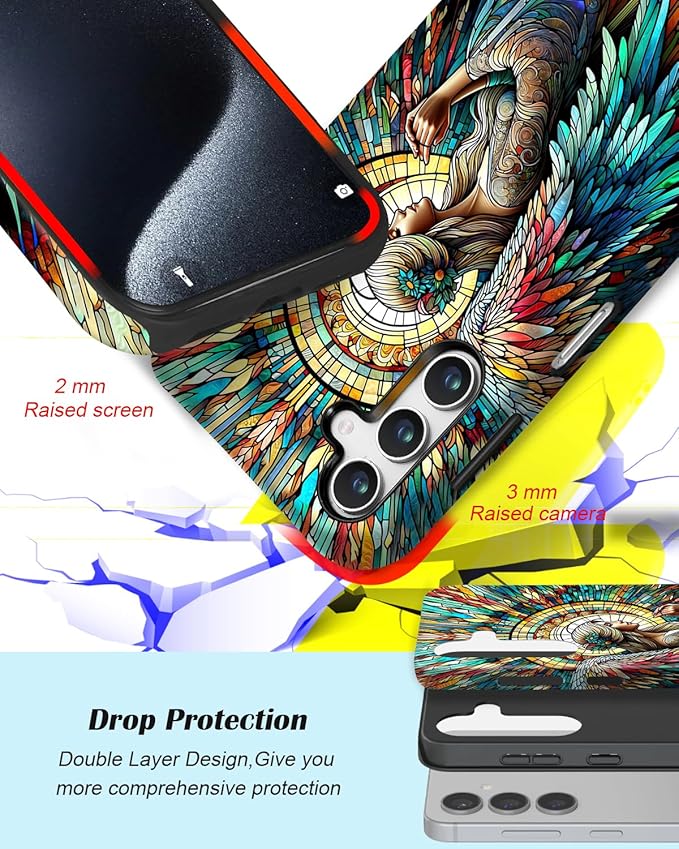Compatible for Samsung Galaxy S25 Plus 5G Case, Dual Layer Heavy Duty 2 in 1 Shockproof Protective Phone Case,Angel