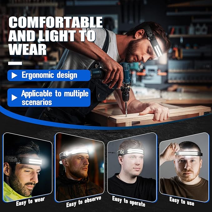 Rechargeable Headlamps 2 Pack, LED Headlight 230° Ultra Wide Beam, 6 Modes Waterproof Head Lamp, Hands-Free Forehead Light for Camping, Hiking, Running, Outdoor Gear